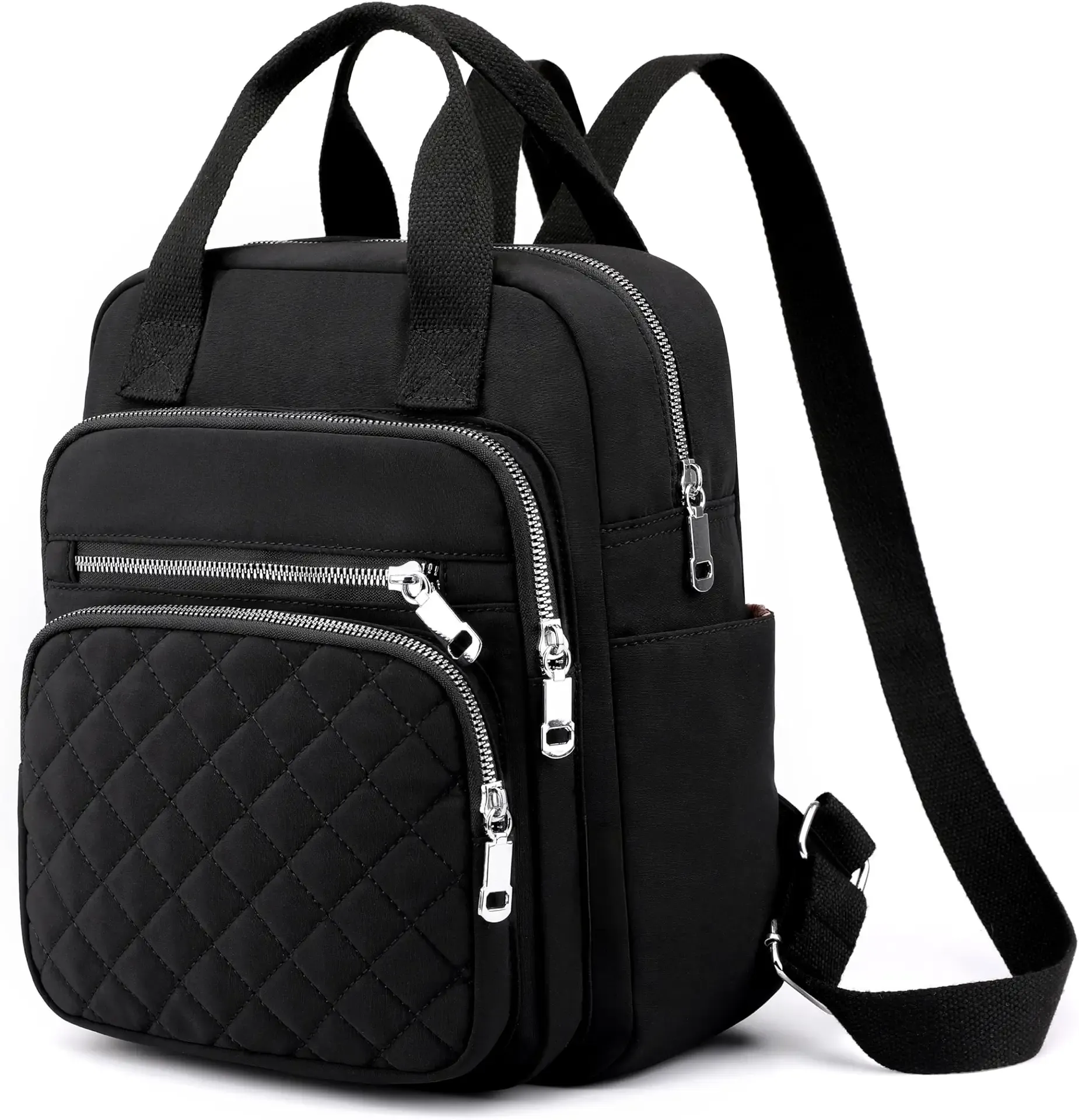 Small Backpack for Women Casual Quilted Square Bag Waterproof Multi Pockets Daypack Lightweight Top Handle Satchel