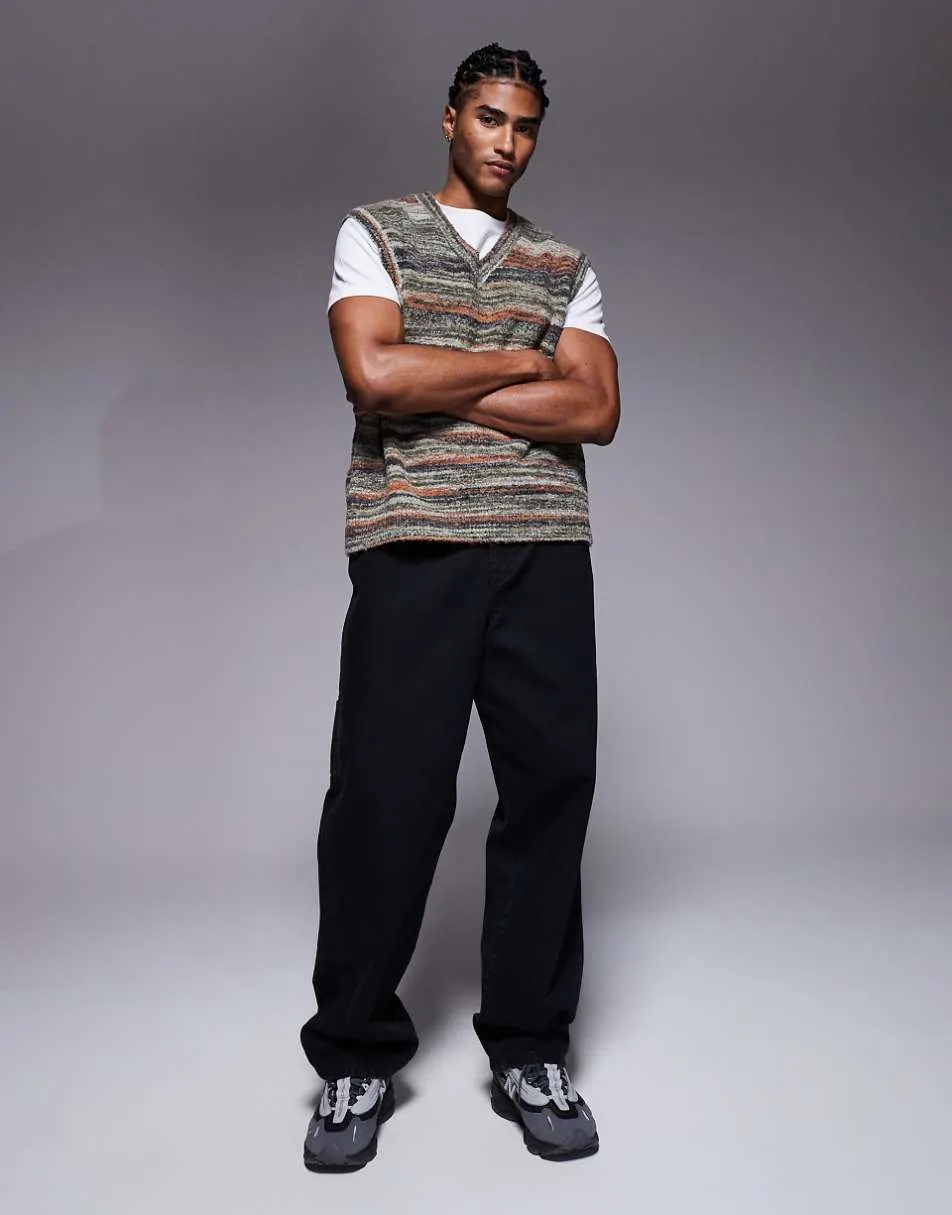 ASOS DESIGN oversized textured knitted tank in multi stripe