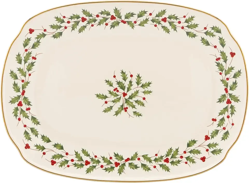 Lenox Serveware, Holiday Serving Platter, Oval Shape, 15.25-Inch, Ivory, Porcelain Material, Dishwasher Safe, Turkey Platter for Thanksgiving, Winter Hosting, Christmas Serving (Multicolor, 1 Piece)