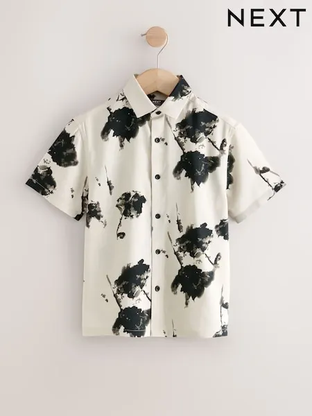 Ecru Floral Short Sleeve Printed Shirt (3-16yrs)