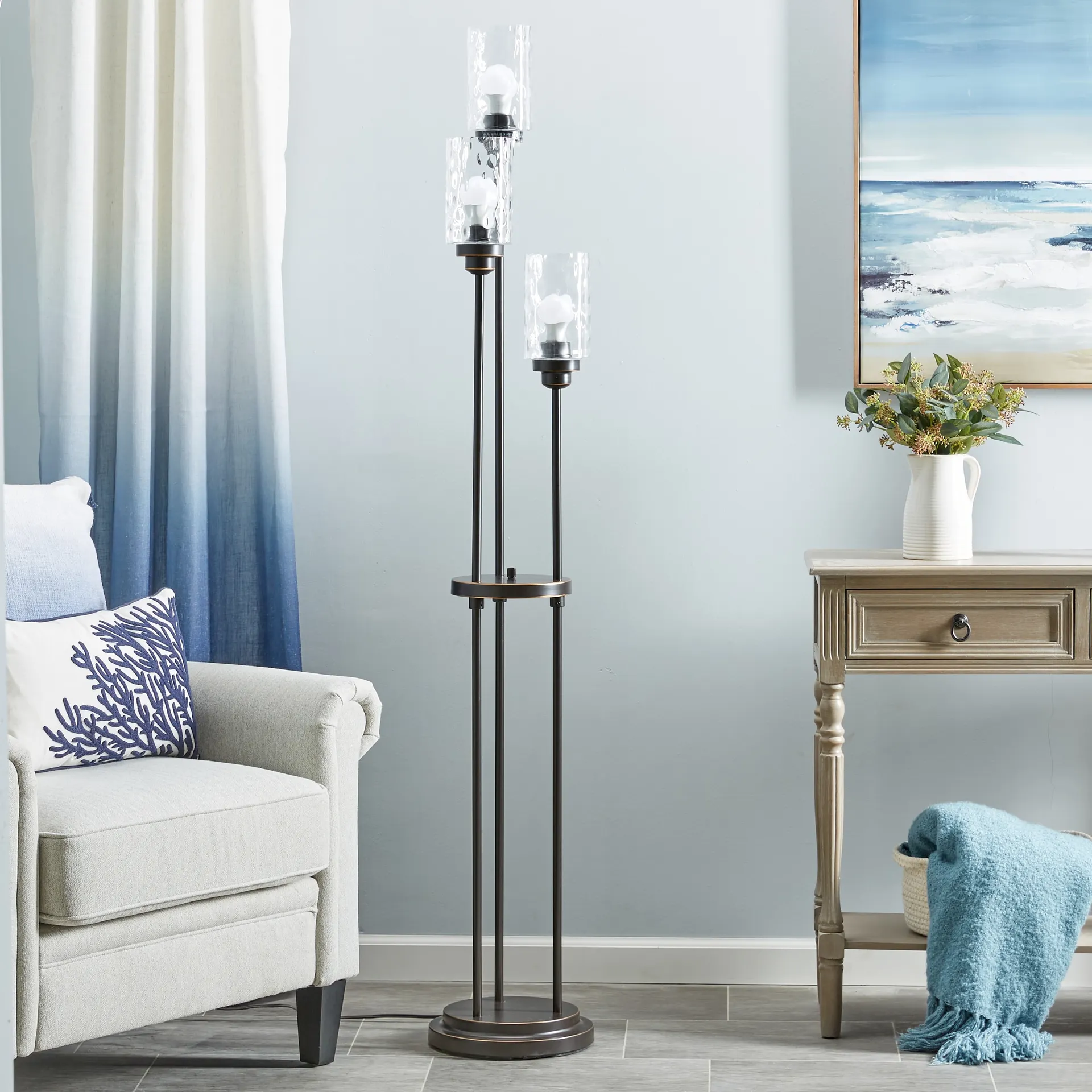 Latchbury 66.55-in Bronze Multi-head Floor Lamp with Glass Shade