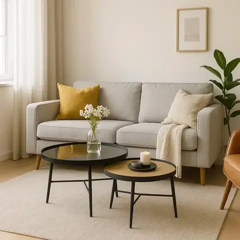 Juego de 2 Mesas Centro Roble/Negro 80x80x42 cm