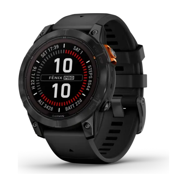 Garmin Fenix 7 Pro Solar GPS-smartklokke, grå stål/svart silikonbånd
