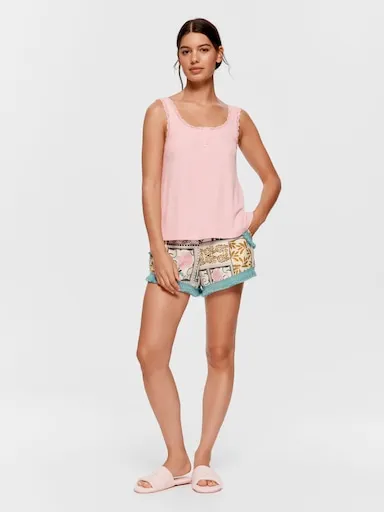 Peach Bamboo Rib Lace Cami