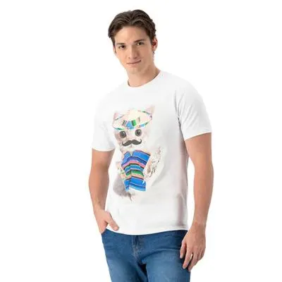 Playera Hummo Hombre Manga Corta Diseño Frontal Gatito Disfrazado
