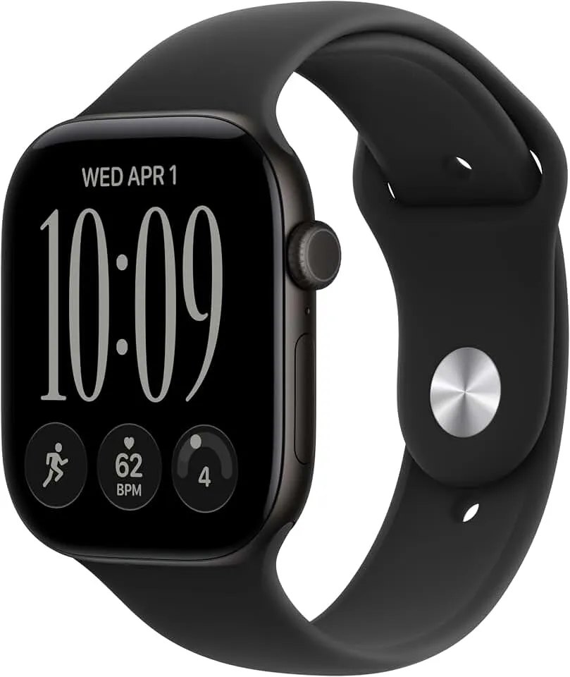 Apple Watch Series 12 GPS 46mm Smartwatch | Black Aluminum Case, Black Sport Band - M/L. Health + Fitness + Sleep Tracking, Heart Rate, Safety