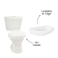 Combo Tao: Sanitario Tao Redondo Blanco De 2 Piezas + Lavamanos Acuacer Blanco Sin Pedestal Sensi Dacqua