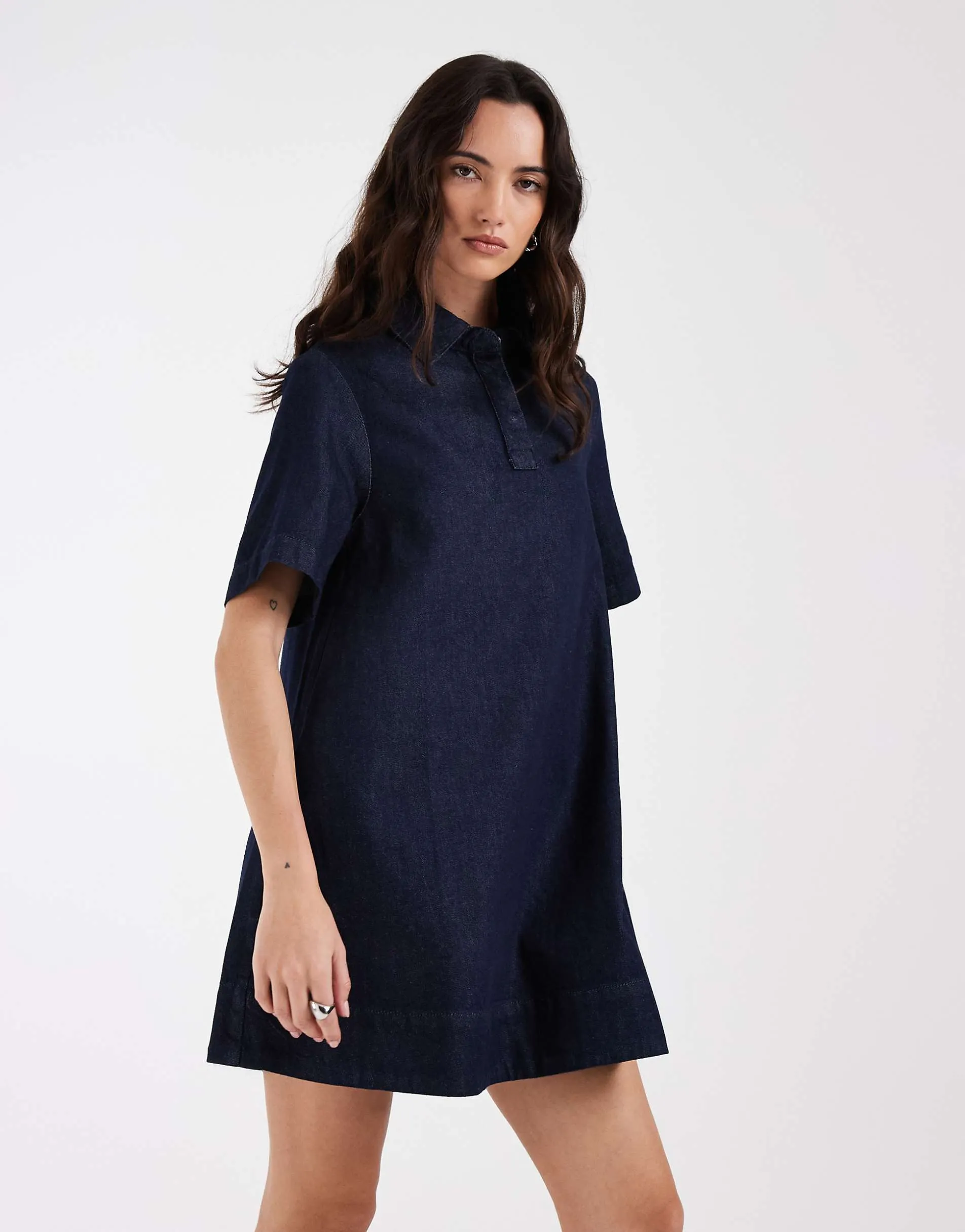 ASOS DESIGN denim swing polo shirt dress in rinse