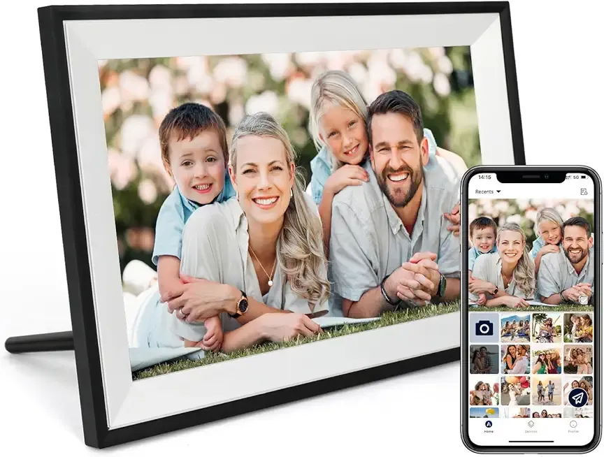 Digital Photo Frame 10.1 Inch WiFi Digital Picture Frame IPS HD Touch Screen Smart Cloud Photo Frame with 32GB Storage, Auto-Rotate, Easy Setup to Share Photos or Videos Remotely via AiMOR APP (Black)