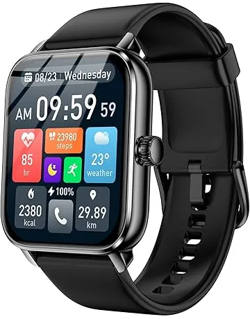 Smart Watches for Men Women with Alexa Built-in, Bluetooth Call, 1.85" HD Touchscreen, 120+ Sport Modes, IP68 Waterproof, 7-Day Battery, 24/7 Heart Rate & Sleep Monitor for Android iPhone (Black)
