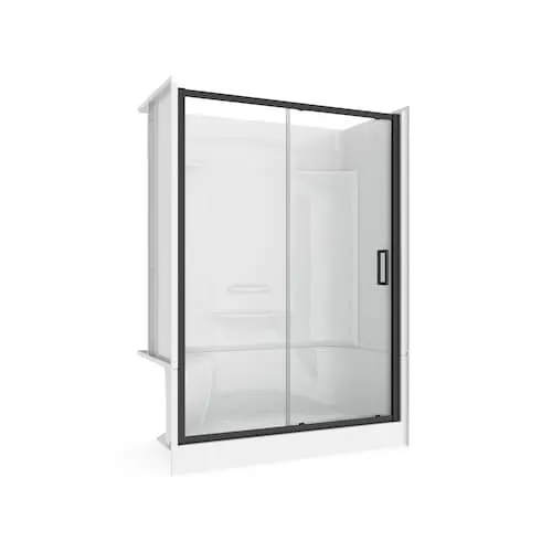 Essence Shower Kit 60 L in. x 30 W in. Right Drain Shower Left Seat and Connect Pro Sliding Door in Matte Black