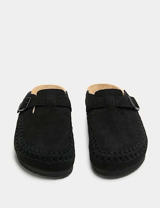 Gewebte Wildleder-Mule-Sandalen mit Korkbett