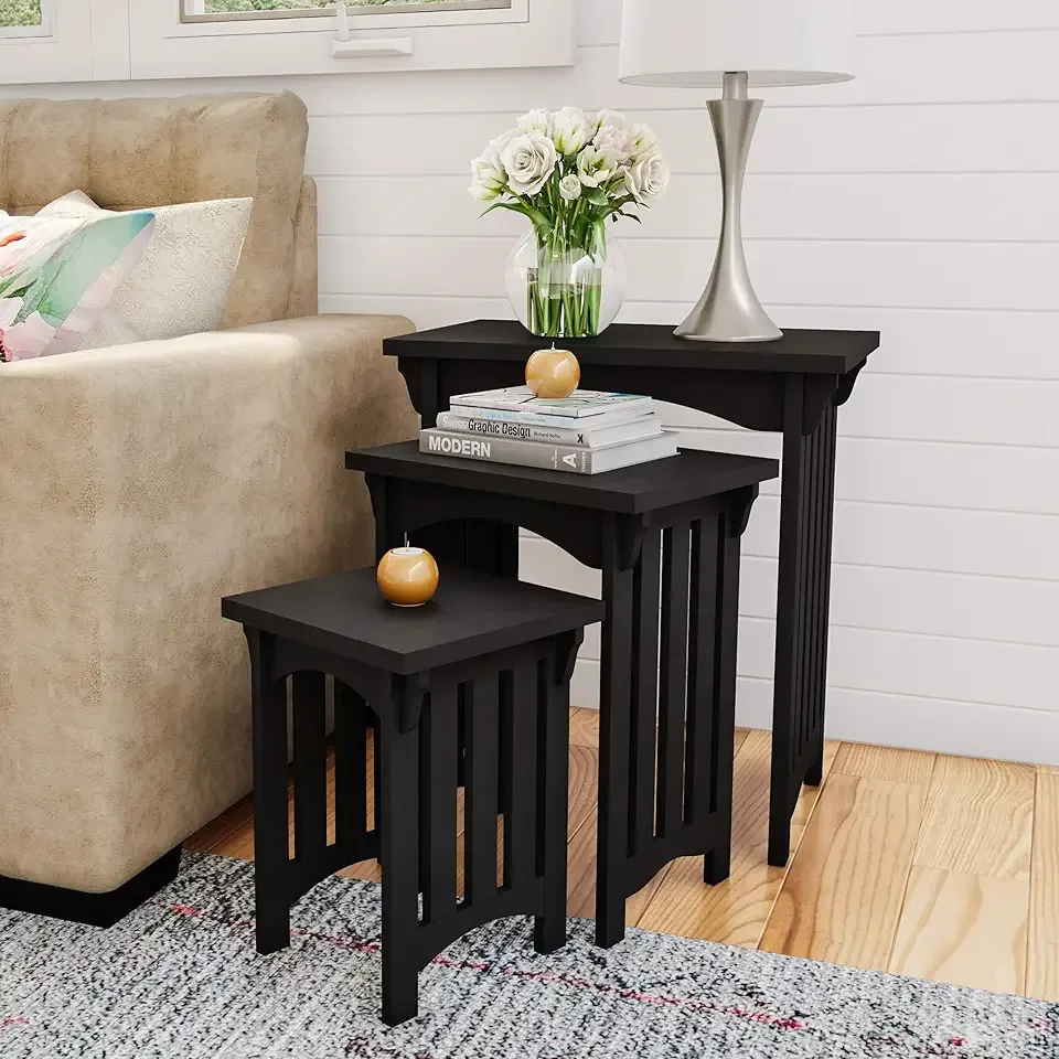 Nesting Tables-Set of 3, Traditional with Mission Style Legs for Living Room Coffee Tables or Nightstands-Home Accent Furniture by Lavish Home (Black)