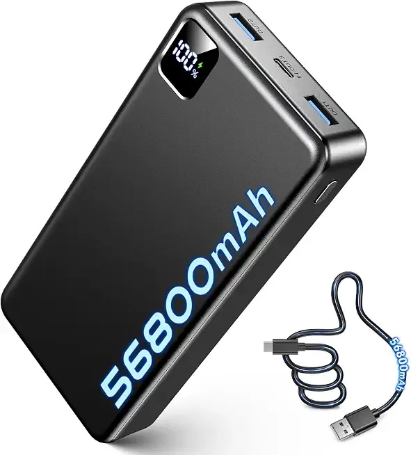Portable Charger Power Bank, 56800mAh Battery Pack, 22.5W Fast Charging Portable Phone Charger for Camping Travel Essential Compatible with iPhone 17/16/15/14/13 Series, Samsung, Google,iPad-Black