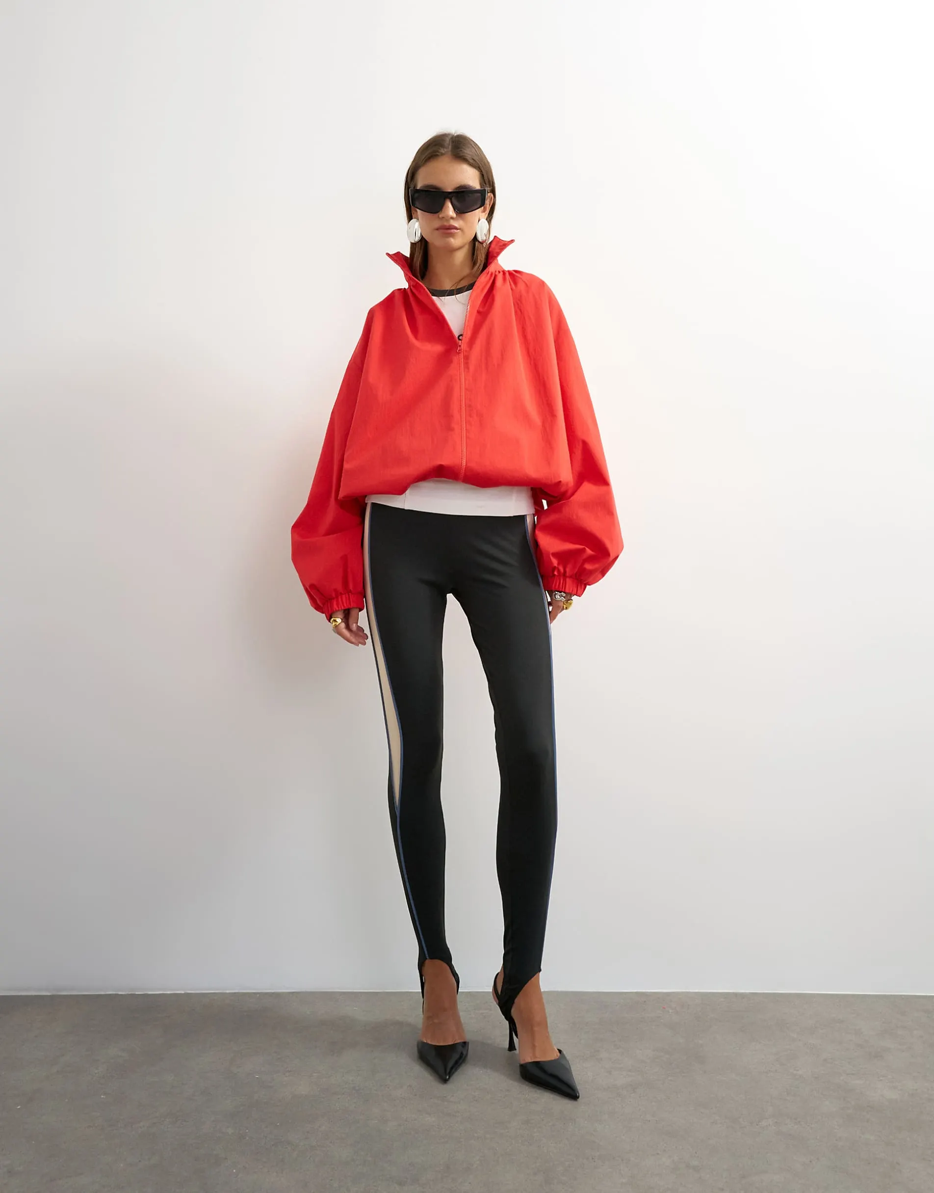 Topshop pleated funnel neck anorak in red
