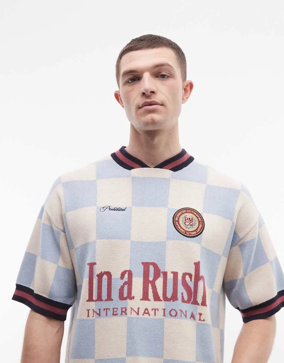 Prohibited victory knitted short sleeve jumper in blue