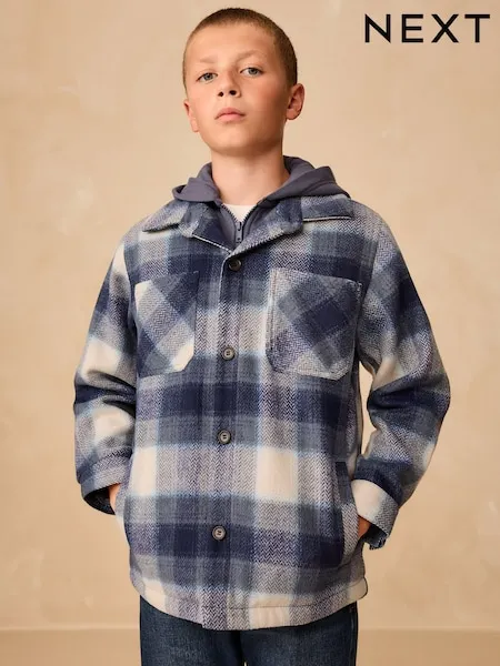 Rust Brown Borg Lined Hooded Check Shacket (3-16yrs)