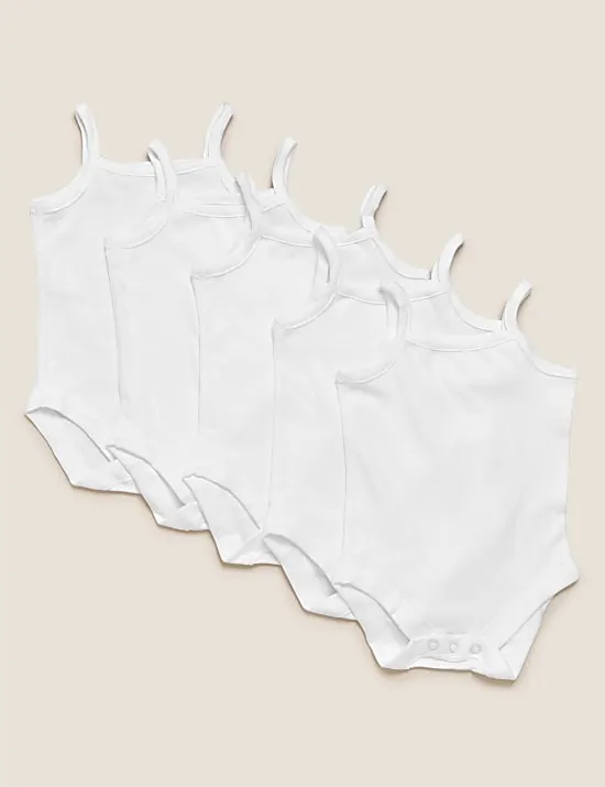 5 Pack Pure Cotton Strappy Bodysuits (6½lbs-3 Yrs)