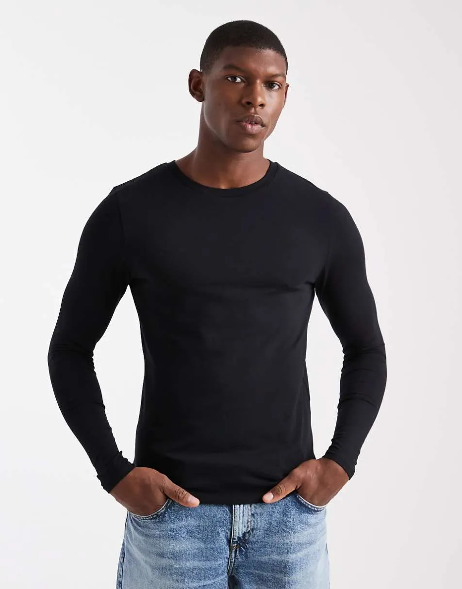ASOS DESIGN essentials muscle fit long sleeve t-shirt in black