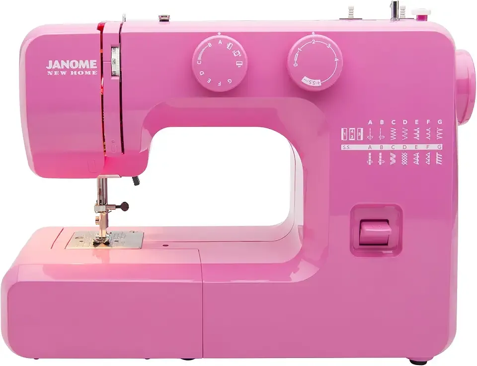Janome Pink Sorbet Easy-to-Use Sewing Machine with Interior Metal Frame, Bobbin Diagram, Tutorial Videos, Made with Beginners in Mind for Garments, Patchwork, Light Quilting