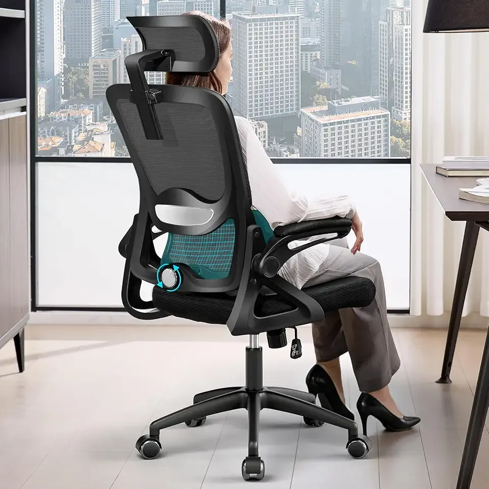 Ergonomic Office Chair,Mesh Office Chair with Lumbar Support,High Back Desk Chair with Flip-up Arms,400 lbs Big and Tall Computer Chair with Headrest,Comfy Desk Chairs