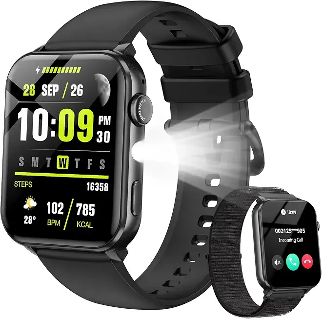 Smart Watch for Men Women with Flashlight/2 Straps/Heart Rate/Sleep Monitor
