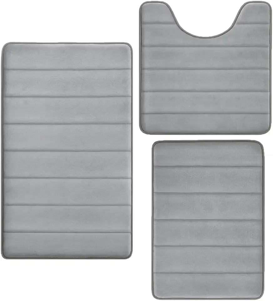 Flotstiga Memory Foam Bath Mat Set 3 Piece,Super Soft Absorbent Bathroom Rug Non Slip, Quick Dry,Machine Wash, Perfect Plush Bathroom Rugs,Home Decor Accessories,Grey