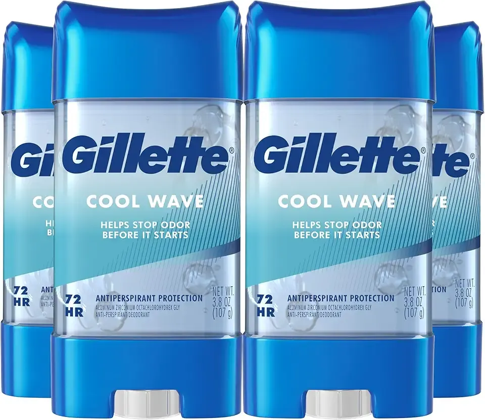 Gillette Antiperspirant and Deodorant for Men, 72hr Clinical Strength Sweat & Odor Protection, Long Lasting Freshness, Anti-White Mark Technology, Clear Gel, Cool Wave Scent, 3.8 oz (Pack of 4)