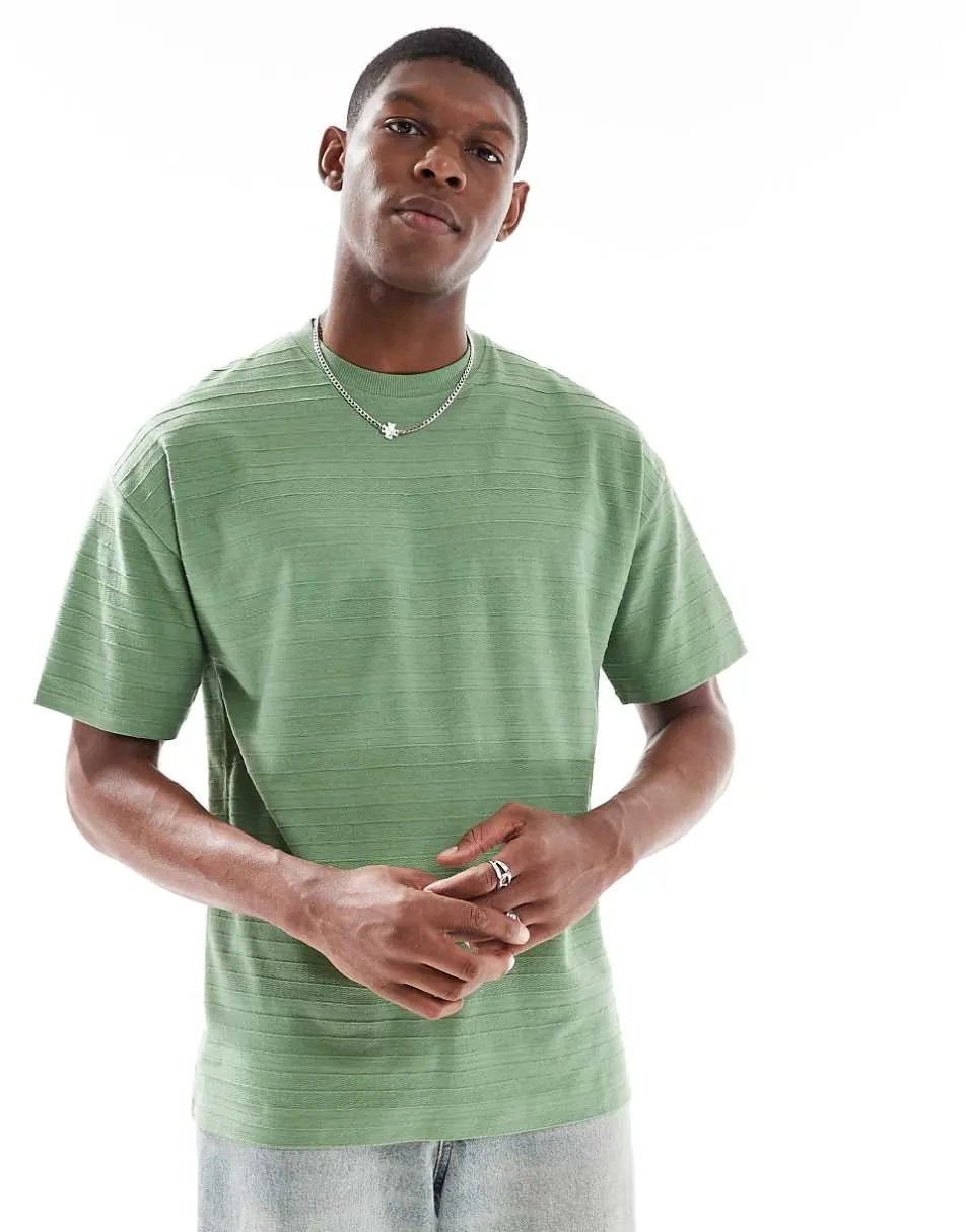 New Look textured tonal stripe t-shirt in green