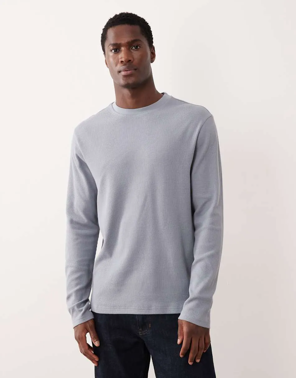 ASOS DESIGN regular fit long sleeve t-shirt in grey waffle
