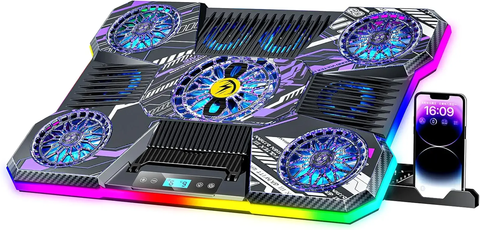ChillCore Laptop Cooling Pad, RGB Laptop Fan Cooling Pad 9 Fans for 15.6-19.3 Inch Laptops, Gaming Laptop Cooler with 8 Height Stands, 2 USB Ports - A21 Pattern