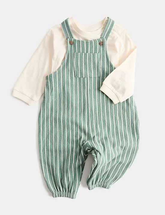 2 Piece Pure Cotton Jersey Dungarees Outfit (0-3 Yrs)
