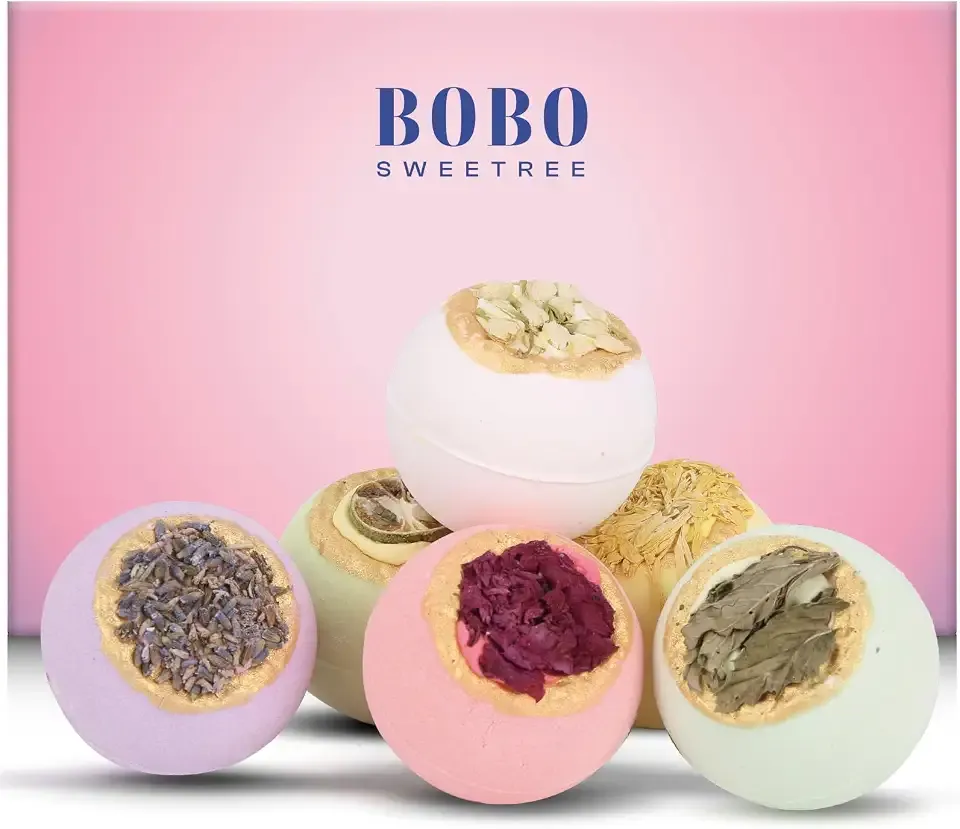 Bath Bombs Gift Set for Women, 6 Large with Real Flowers & Essential Oils