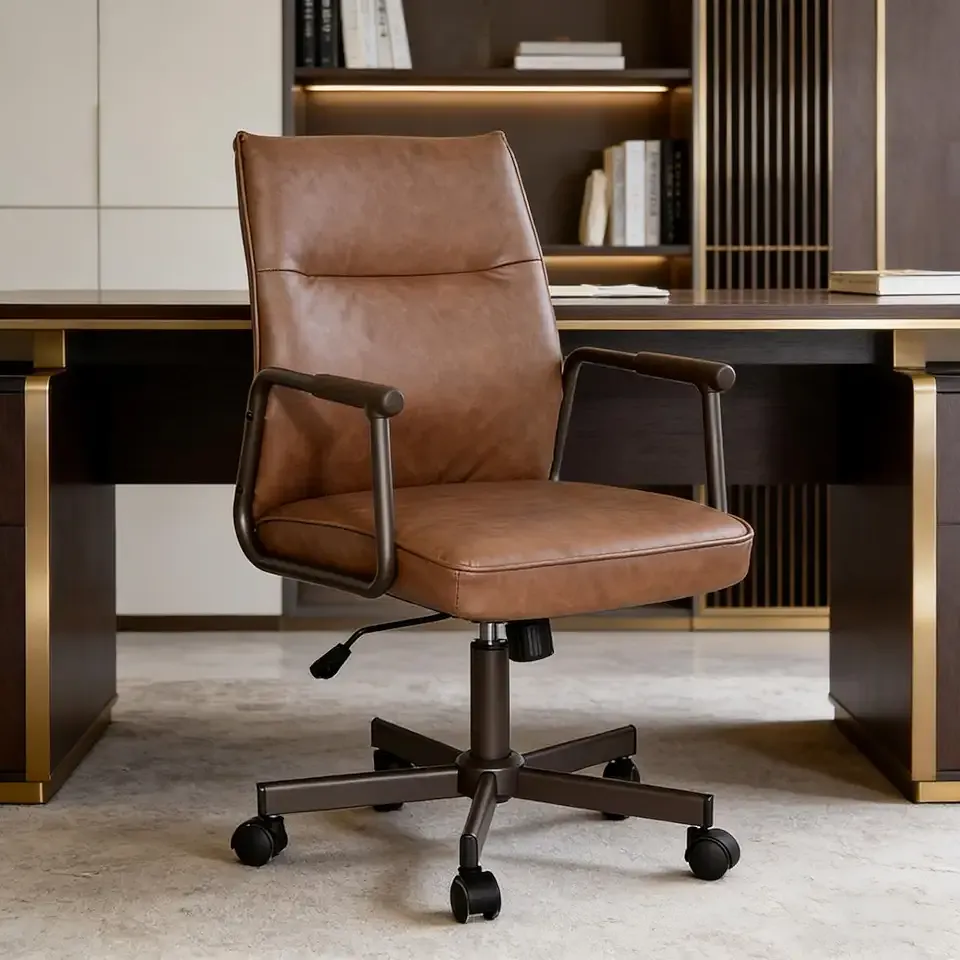 DUHOME Faux Leather Home Office Chair, 360° Swivel Desk Task Chair with Tilt Lock, Metal Base, Upholstered Wide Seat Computer Task Chair for Home Office and Study