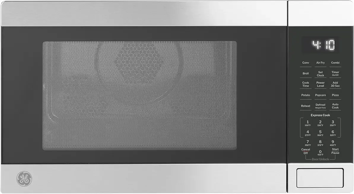 GE GCST10A1WSS 1.0 Cu Ft Convection Microwave Oven, 1050W Countertop Air Fry Microwave with Broil & Crisper Pan, Compact Stainless Steel Design