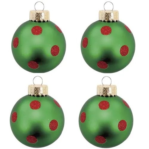 Enchanted Forest® 2.75" Green with Red Dots Glass Ornaments - 4 Pack