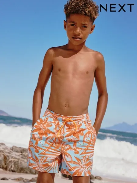 Orange Tropical Printed Swim Shorts (3-16yrs)
