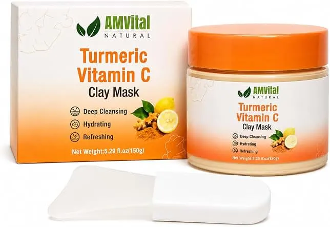 AMVital Turmeric Vitamin C Clay Mask with Kaolin & Bentonite Clay, 5.29 oz | Wash-off face care step • Smooth easy-rinse texture • Weekly skincare routine