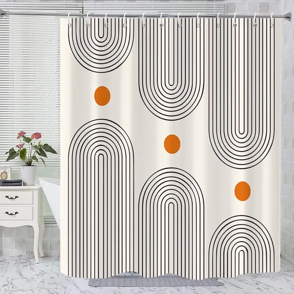Boho Mid Century Shower Curtain, Minimalist Abstract Arch Simple Sun Modern Machine Washable Waterproof for Bathroom Bathtub with 12 Hooks 72x72