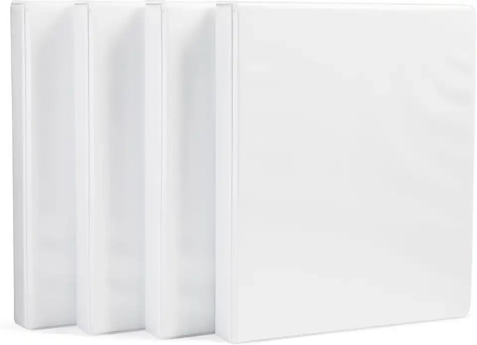 Amazon Basics 3-Ring Binder with Round Rings and Interior Pockets, 1-Inch, White, 4-Pack