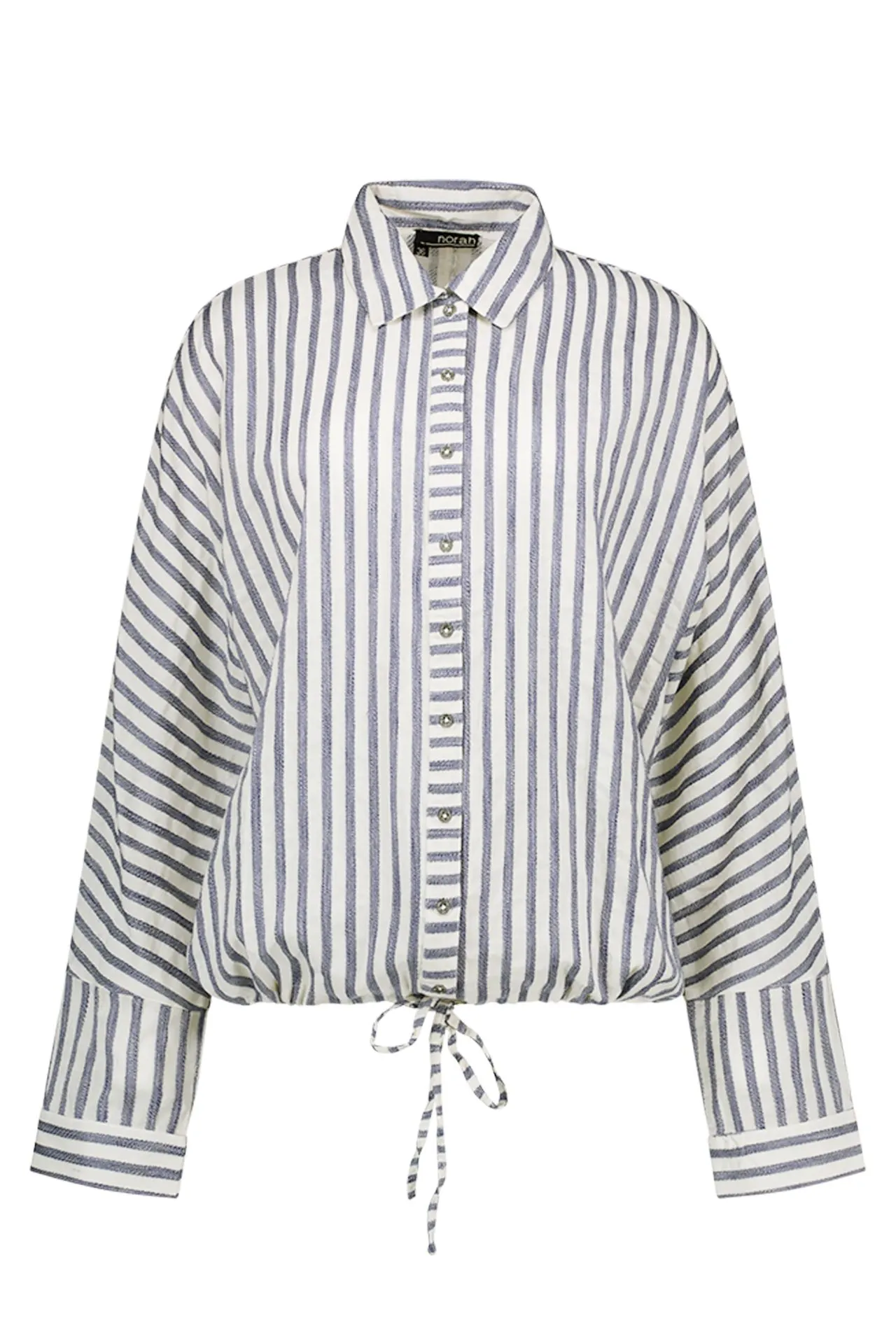 Ecru/blauw gestreepte blouse