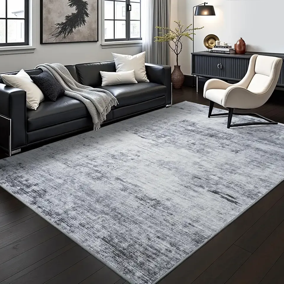 Toneed Abstract Area Rug Modern Washable Rug Soft Non Slip Rug Low Pile for Bedroom Living Room Dining Room Grey 4x6 Feet