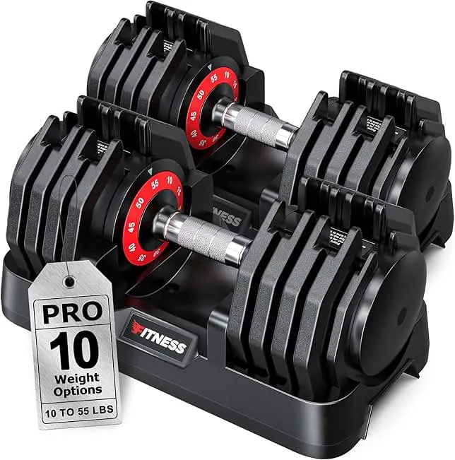 Rendpas Adjustable Dumbbells Set of 2, 5-in-1/10-in-1/16-in-1 Quick-Lock Hand Weights 25/55/80 lbs Pair, Anti-Slip Handle Free Weights Set for H…