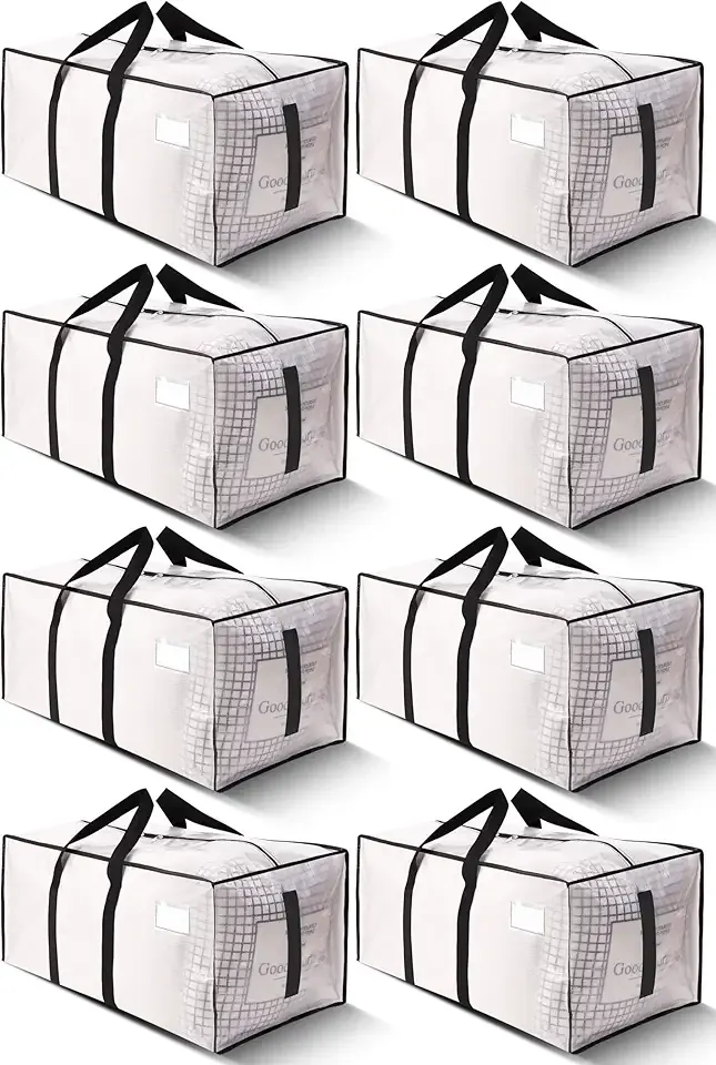 HOMESURE Supports 200lbs Heavy Duty Moving Bags - Strong Zipper & Wrap-Around Handles - Water-Resistant Storage Totes, Durable Alternative to Moving Boxes - 8 Pack - Semi-Transparent