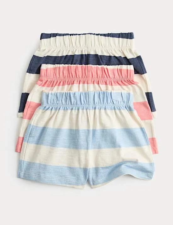 3 Pack Pure Cotton Striped Shorts (0-5 Yrs)