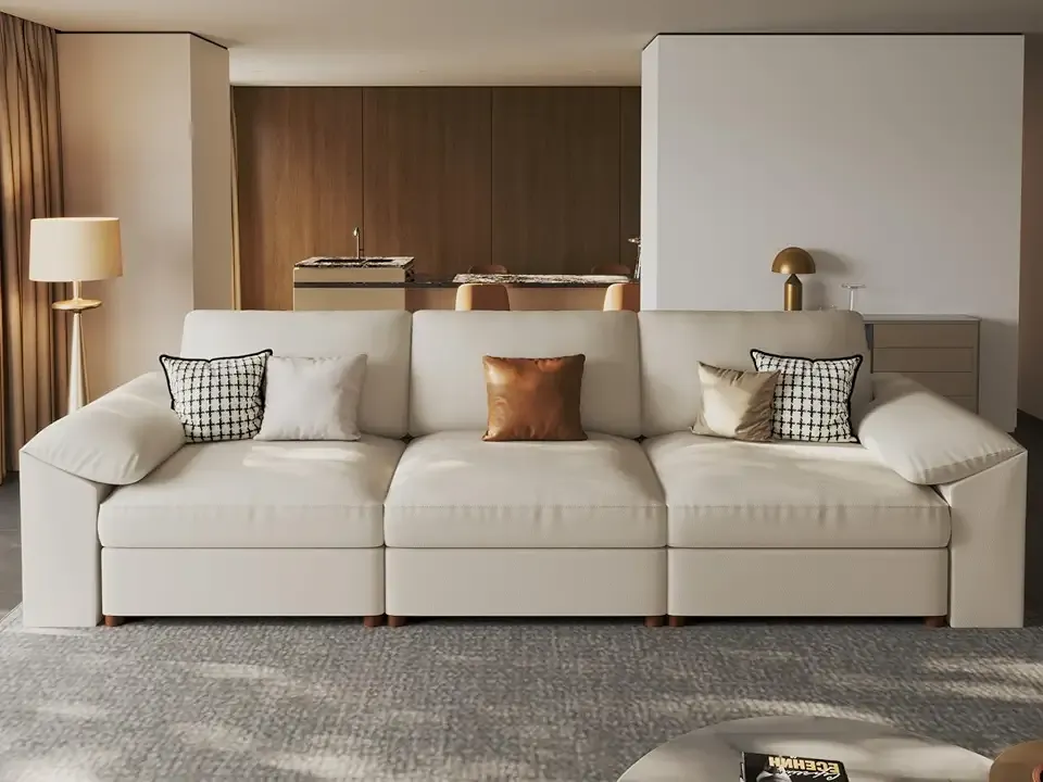 EASE MOOSE 3 Seater Deep Seat Sectional Sofa,Scratch Resistant Faux Leather Material, Oversized Modular Couch for Living Room,Modern Comfy Sofas for Small Spaces, Beige