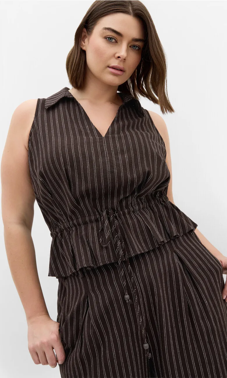 Eva Stripe Relaxed Vest - chocolate