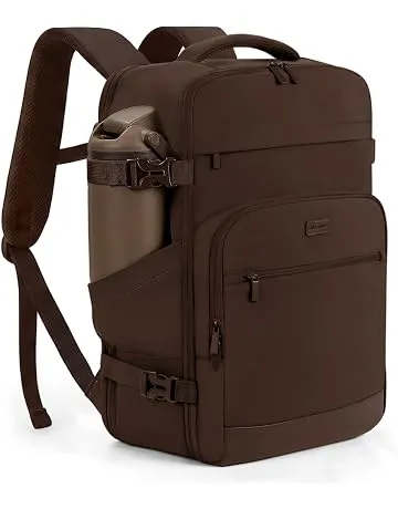 mibasies 40L Travel Backpack for Women & Men: Flight Approved Carry On Backpack, TSA Personal Item Bag with Water Bottle Pocket, Weekender Essentials Backpacks fits 17" Laptop - Mocha Brown