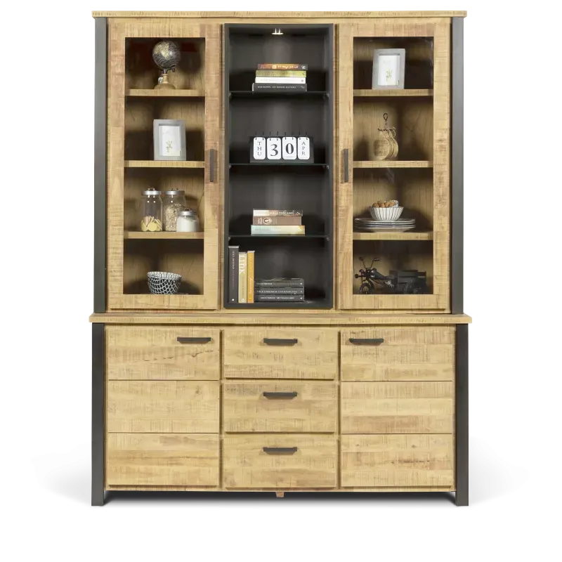 Vitrinekast (2 deuren) Steelwood - Seasoned Brown/Metaal Zwart