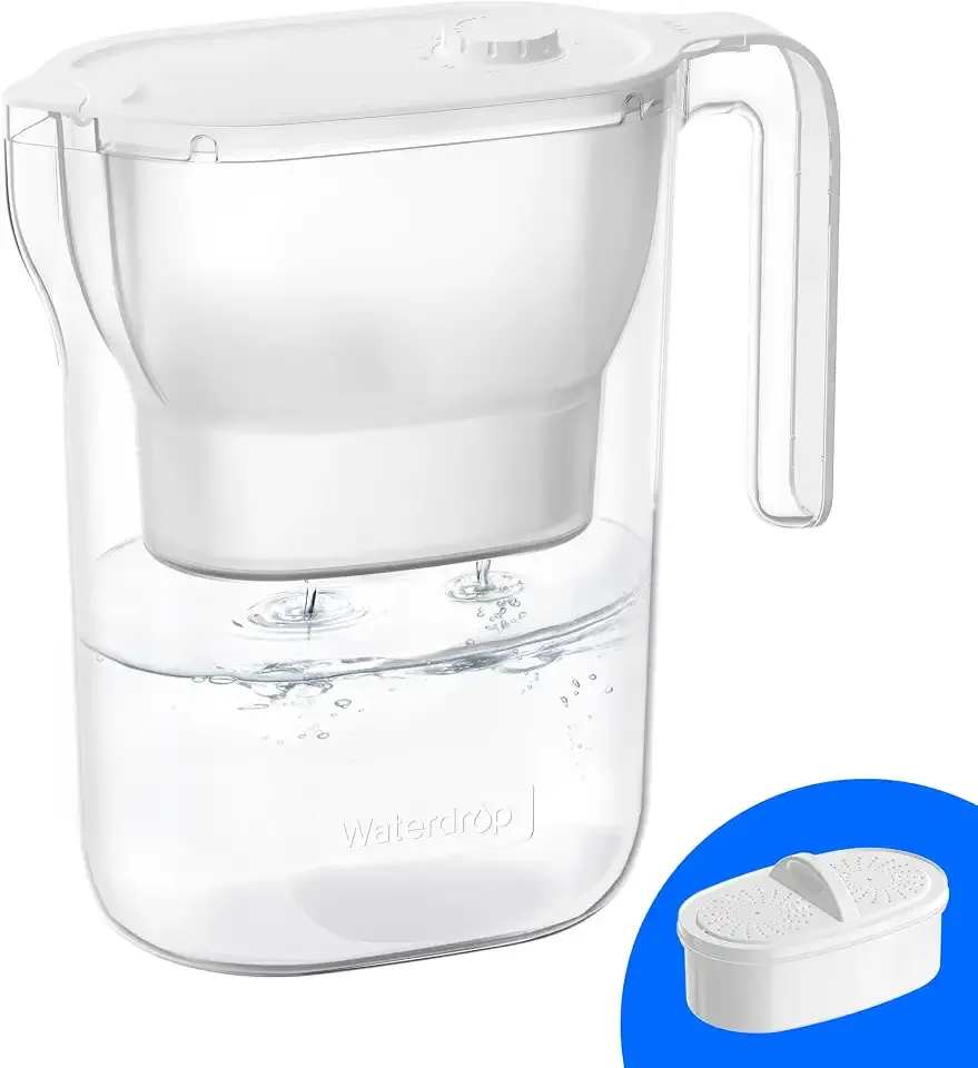 Waterdrop PT-05W-L Water Filter Pitcher, 7-Cup, NSF Certified, White | 200-Gallon Long-Life Filter Purifier, Reduces Chlorine and PFOA/PFOS, Replaces 6,400 Plastic Water Bottles a Year
